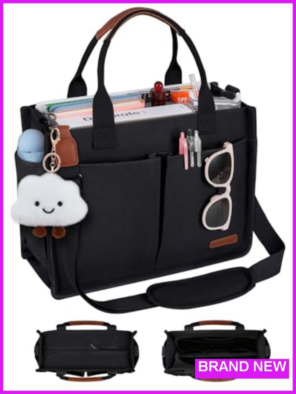 Canvas Tote Bag with Zipper, Laptop Compartment & Luggage Sleeve, Adjustable